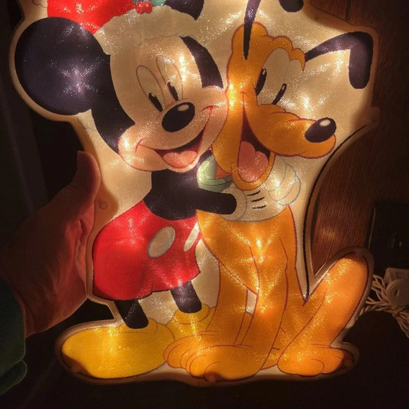 Vintage Disney Mickey &Pluto Light Up Single Sided Window Christmas Decor 2012 - Picture 6 of 11